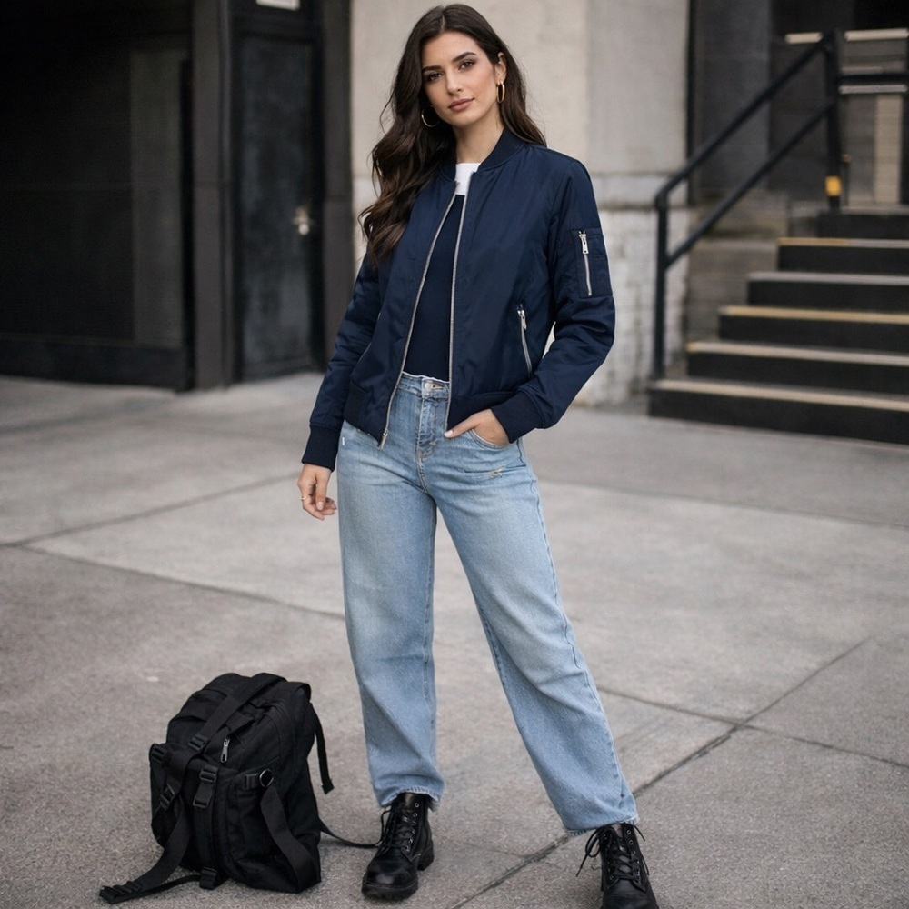 Levi’s Navy MA-1 Bomber Jacket Zip Utility Chic Gorpcore Size M